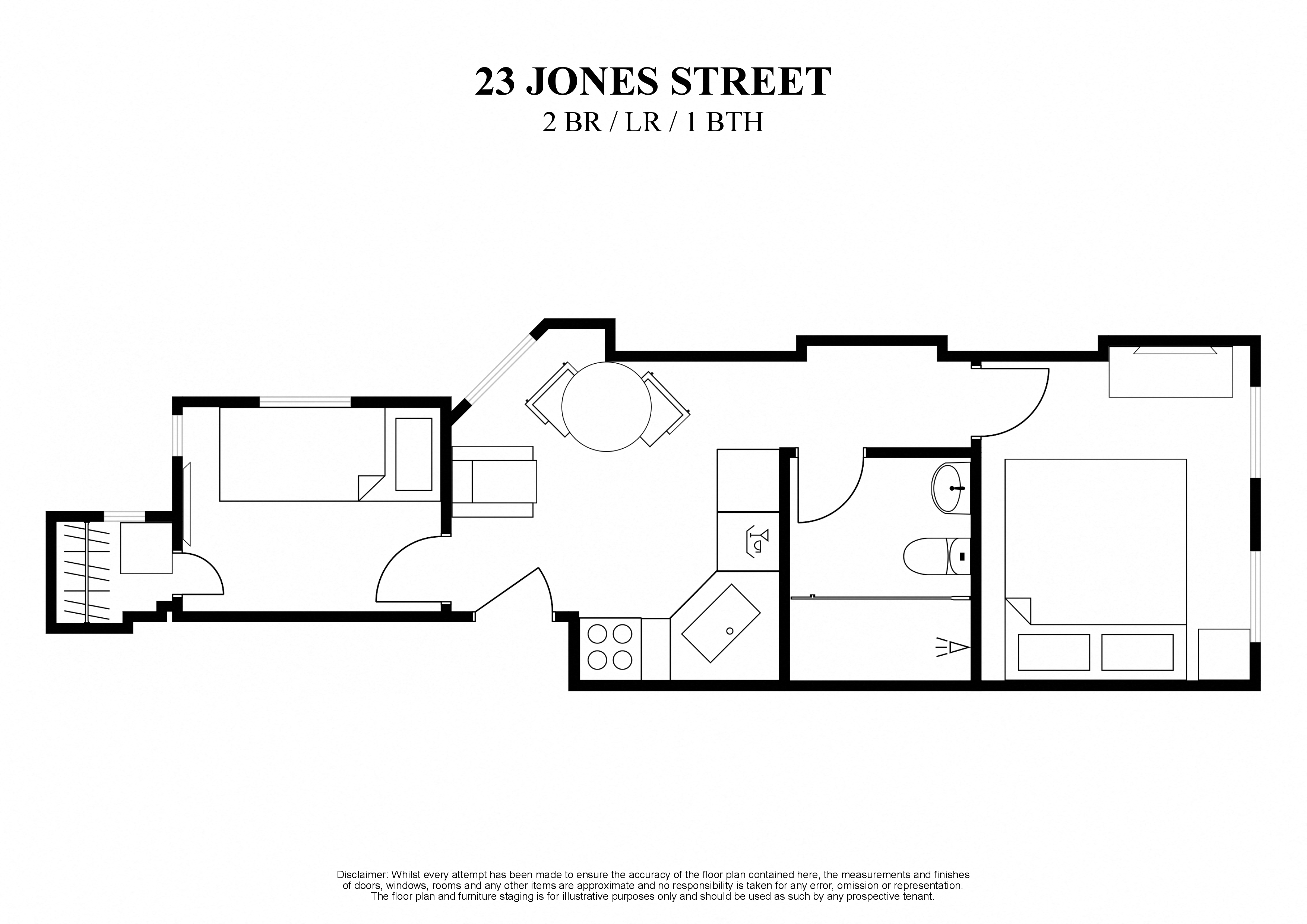 Floor plan for 2 beds, 1 bath
